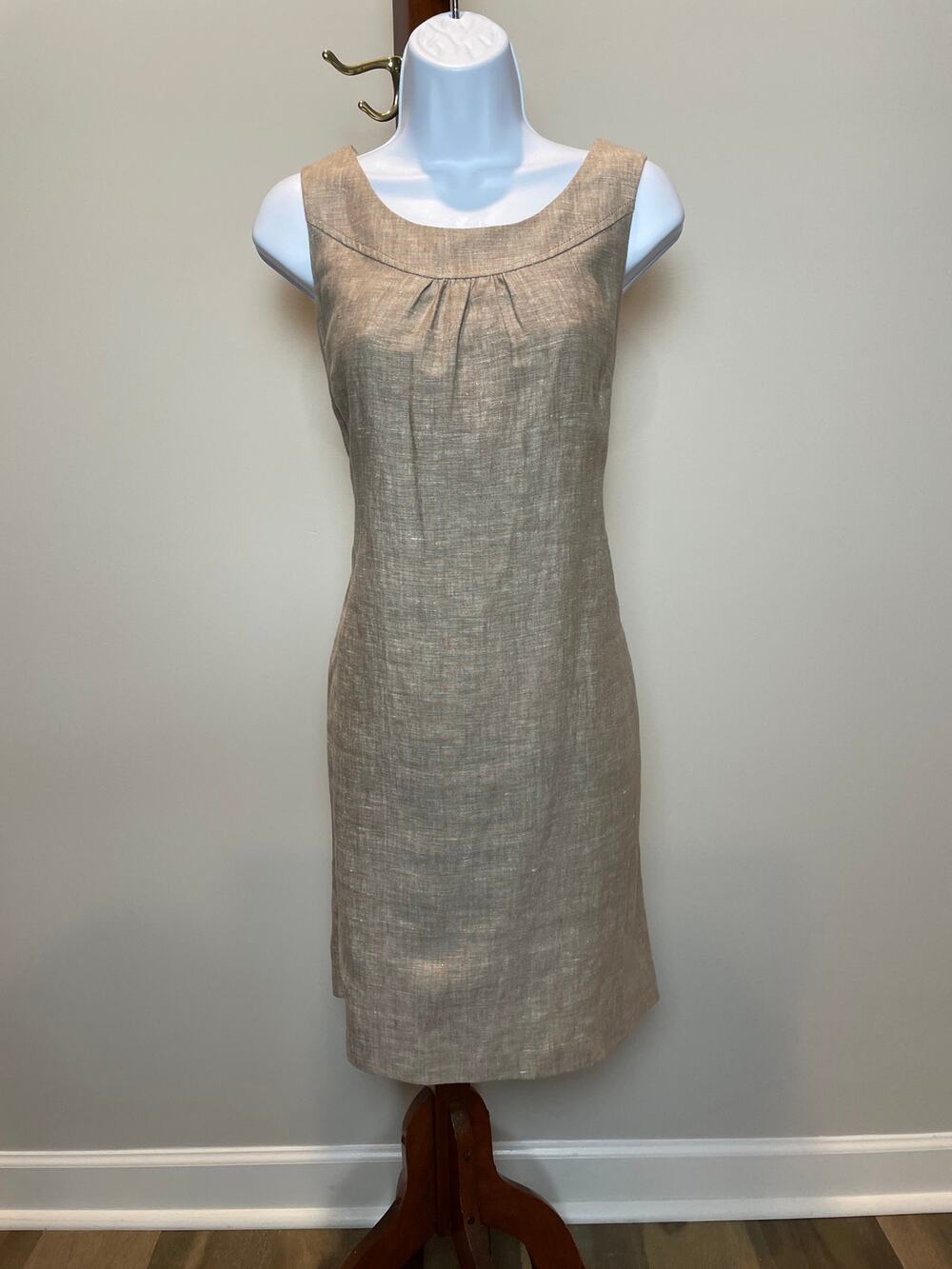 Madison Tan Linen Sheath Dress Size 6 Lined